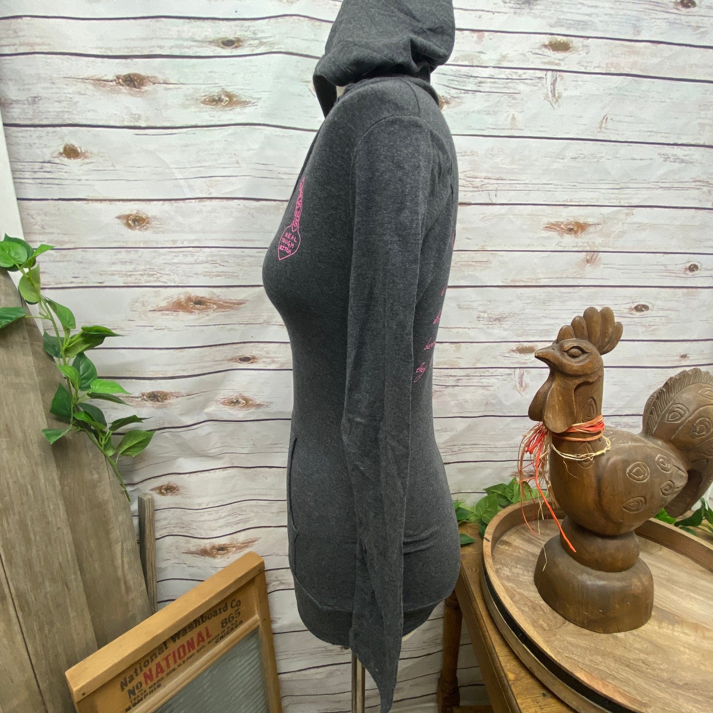 Real Tough Bitch Bitchism Gray Long Sleeve Henley Hoodie