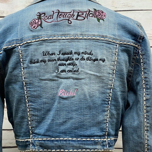 RTB (Real Tough Bitch) Embroidered Denim Bitch Quote Jacket