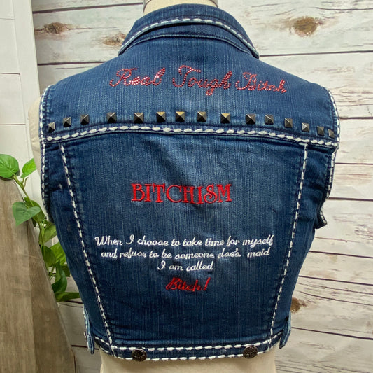 RTB (Real Tough Bitch) Embroidered Bitchism Denim Cropped Waist Vest