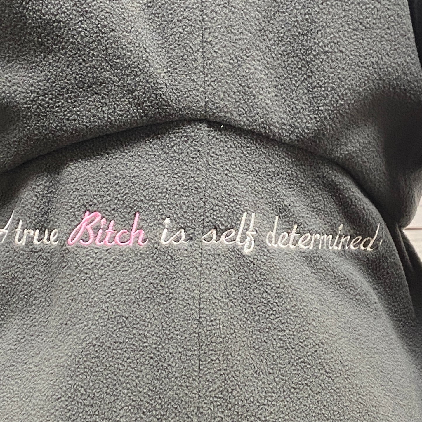 Real Tough Bitch Custom Embroidered Long Grey Asymmetrical Fleece Jacket Coat